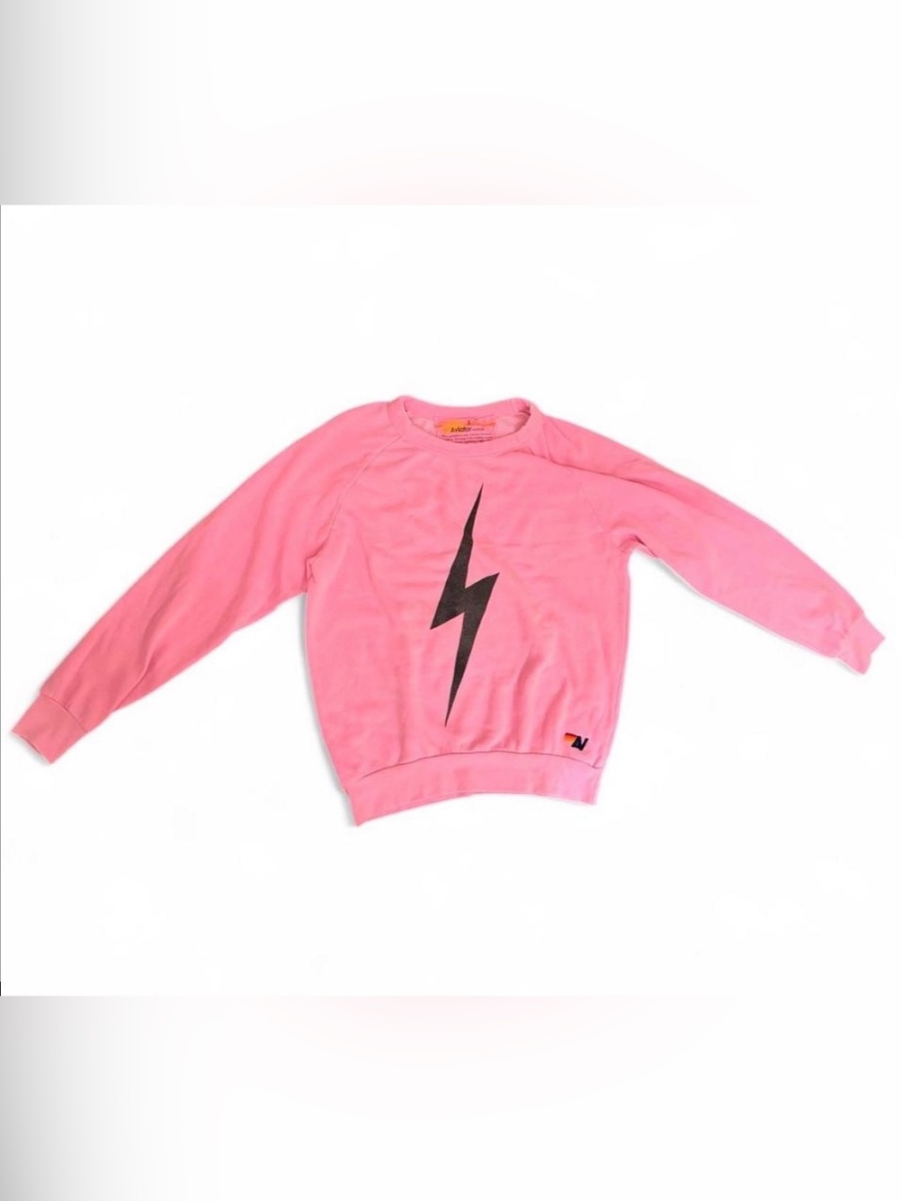 Aviator Nation Pink Crewneck with Black Lightning Bolt
